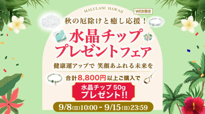 9/8~15 水晶チッププレゼントフェァ 合計8,800円以上 ご購入で水晶チップ プレゼント!